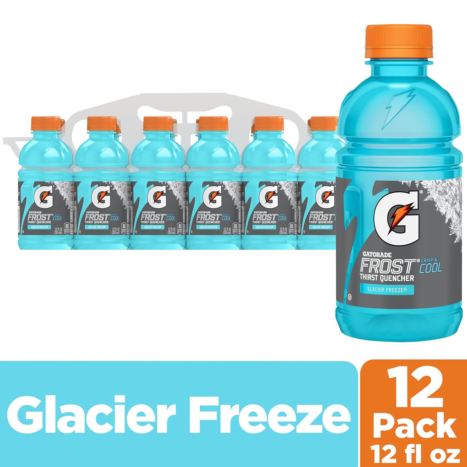 Gatorade Thirst Quencher Sports Drink, Frost Glacier Freeze, 12oz Bottles, 12 Pack, Electrolytes for Rehydration